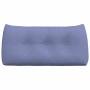 Jeans blaues Rückenkissen aus Stoff, ergonomisch geformt mit drei Knopfdetails. Ideal für Wohnzimmer und Schlafzimmer.