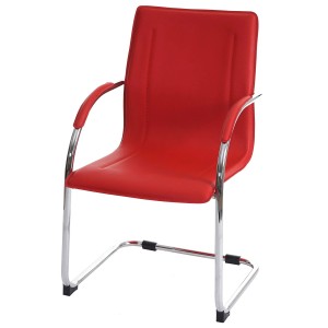 Roter Freischwinger Konferenzstuhl aus dem 6er-Set Sammy. Verchromtes Stahlgestell, rote PVC-Polsterung, Armlehnen.