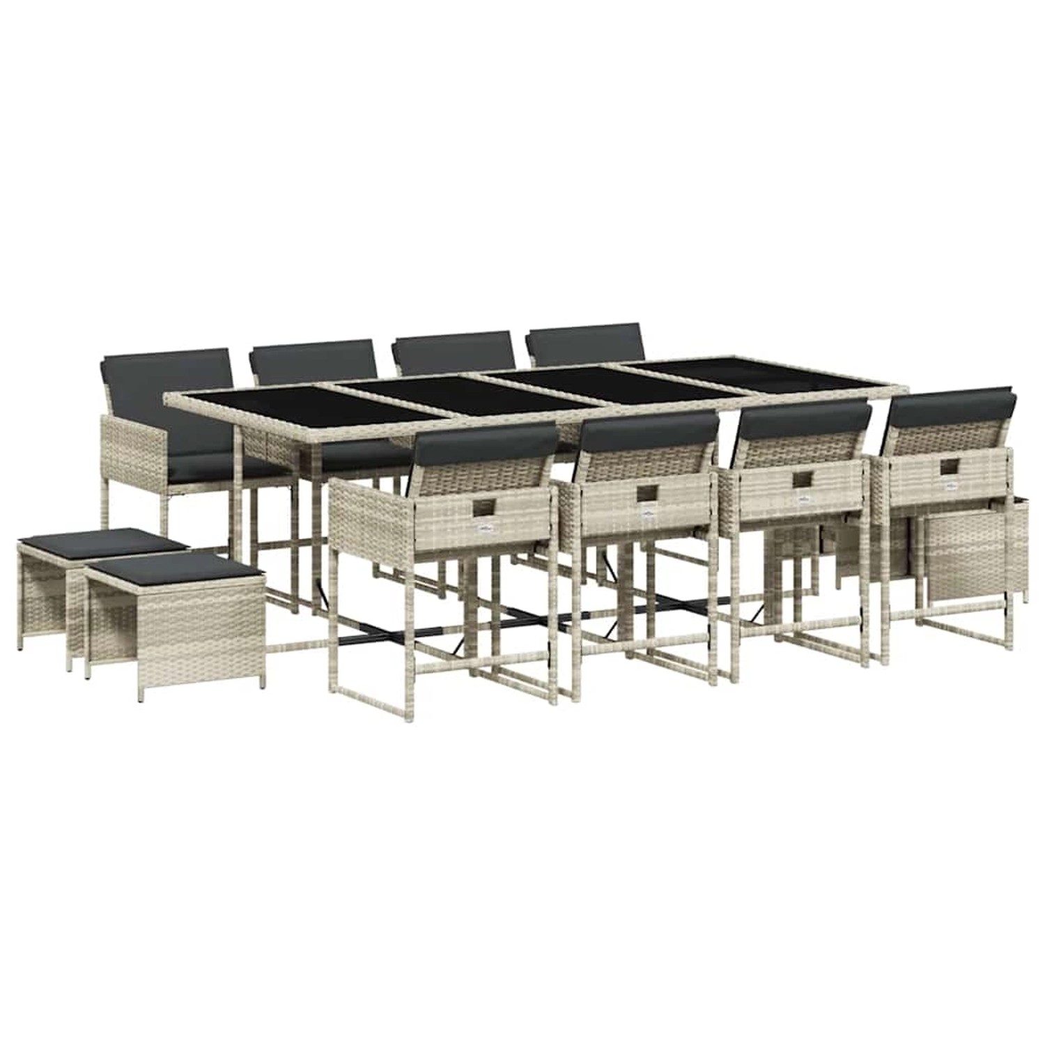 vidaXL 13-Tlg Garten-Essgruppe mit Kissen Hellgrau Poly Rattan 3211343 günstig online kaufen
