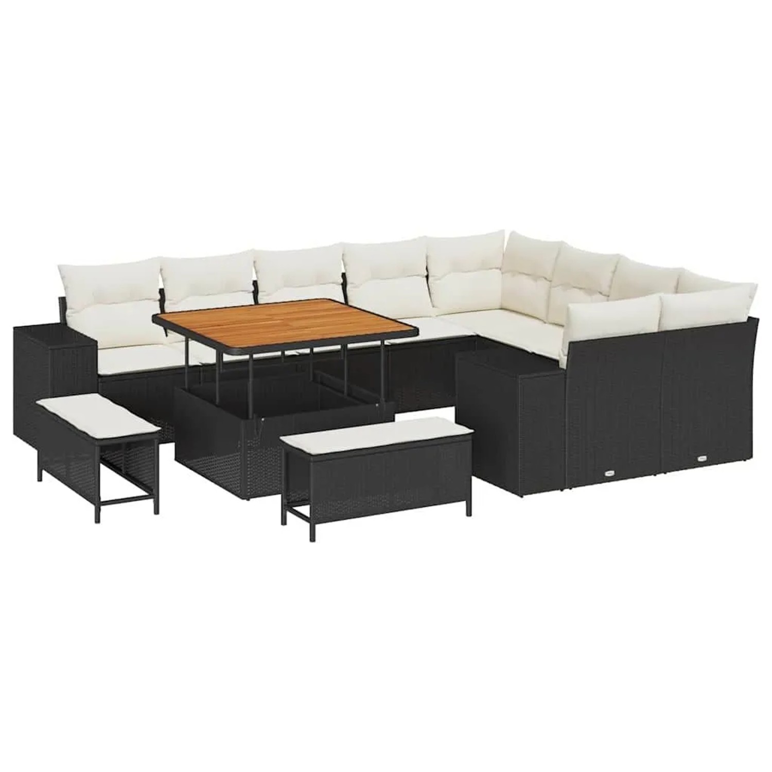 vidaXL Garten-Sofa-Set mit Kissen 12-Tlg Schwarz und Creme 3363985