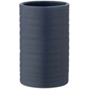 Blauer Wenko Zahnputzbecher Mila aus Keramik mit geriffelter Oberfläche.