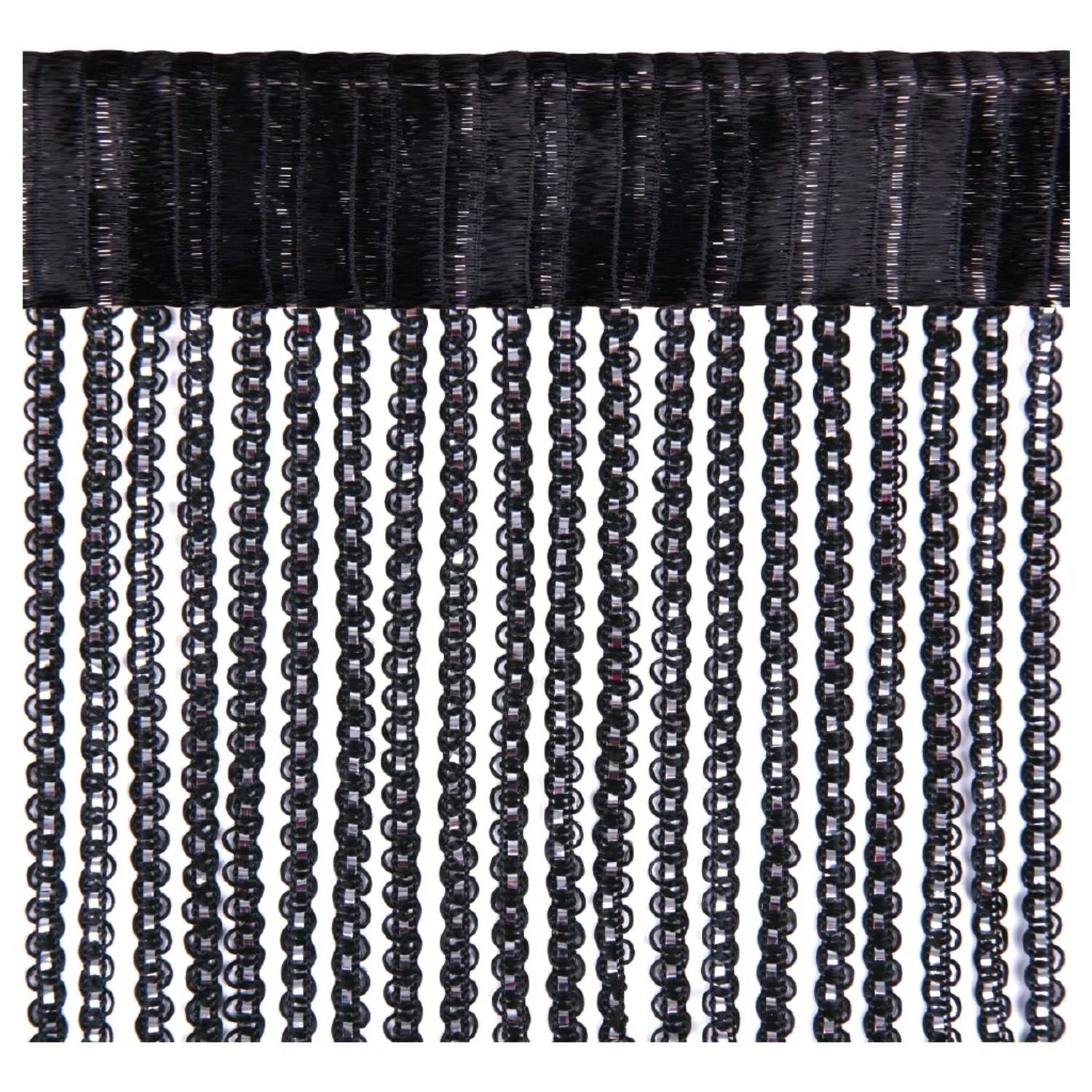 Schwarzer Arsvita Fadenvorhang mit Metall-Optik und Universalband, 140x250 cm.