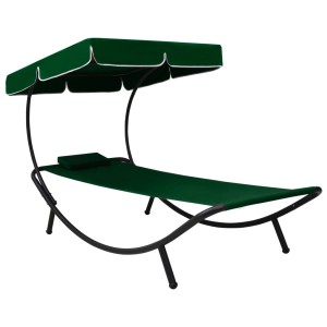 Grüne VidaXL Garten-Sonnenliege mit Sonnendach und Kissen für Garten, Terrasse oder Strand.