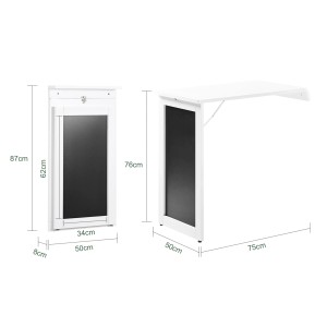 SoBuy Wandtisch FWT20-W, weiß, mit Tafel. Klappbarer Bartisch für die Wandmontage.