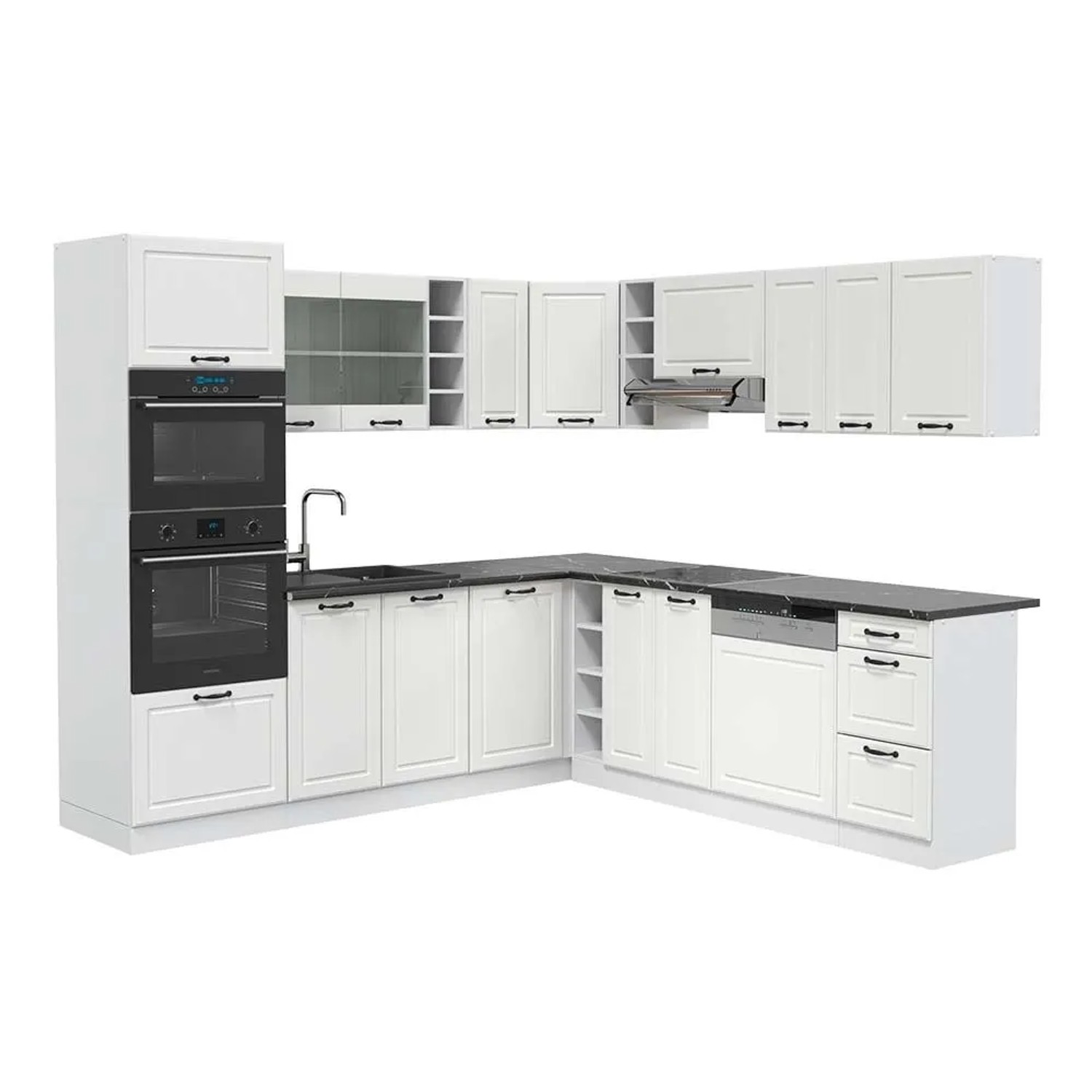 Vicco Eckküche R-Line Weiß Landhaus/Weiß 247 x 82, AP Anthrazit