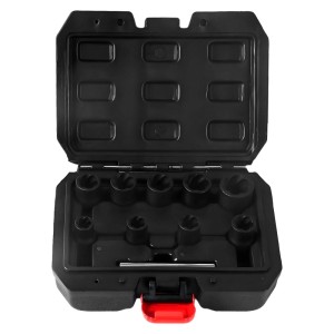 CCLIFE Twist Socket Schraubenausdreher Set 10-tlg. 3/8 Zoll in offenem schwarzem Koffer mit Stecknüssen und Ausstoßstange.
