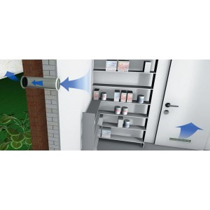 Anwendung des weißen Alu Lüftungsgitters (480x80mm) zur Luftzirkulation in Innenräumen.