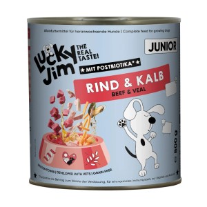 Lucky Jim Hunde-Nassfutter Junior Rind & Kalb, 800g Dose für junge Hunde.