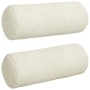Zwei cremefarbene, zylindrische Bolsterkissen aus weichem Cordstoff. Dekokissen für Sofa oder Bett.