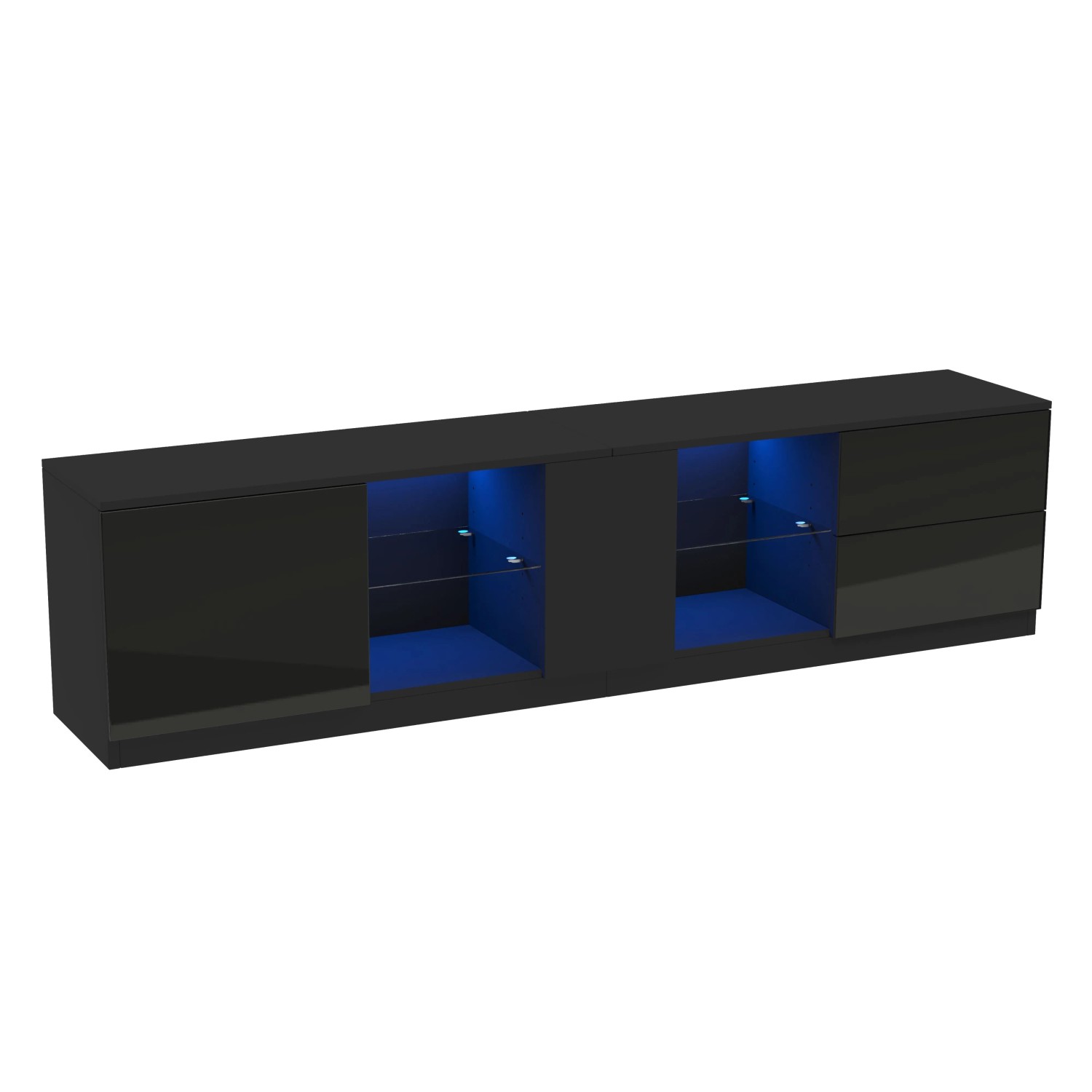 Merax TV Lowboard 160x40x52 cm LED Hochglanz Für 65 Zoll TV Schwarz