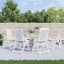 Cremefarbene Hochlehner-Auflagen, 6 Stk., auf Gartenstühlen im Außenbereich.