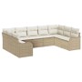 Beige-weißes 9-teiliges vidaXL Garten-Sofa-Set aus Poly Rattan mit Kissen.
