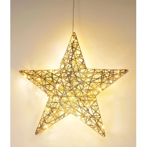 Goldener LED-Drahtstern, 40 cm, mit warmweißen Lichtern. Festliche Weihnachtsdekoration für Innenräume.