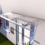 Pultvordach PT/ET mit Edelstahloptik und klarer Acrylglas-Abdeckung über einer Haustür.