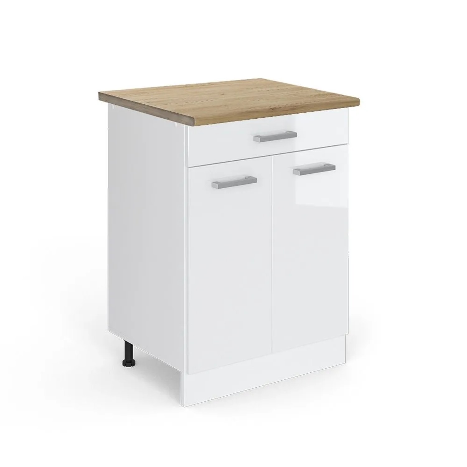Vicco Küchenunterschrank R-Line Weiß Hochglanz Weiß 60 cm mit Schublade AP Eiche