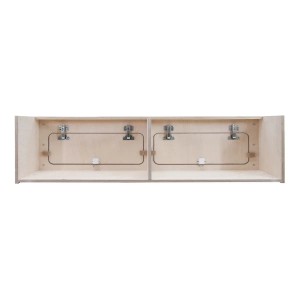 Monstershop Hängeschrank für Wohnwagen, 120cm breit, aus hellem Birkensperrholz mit zwei offenen Türen.
