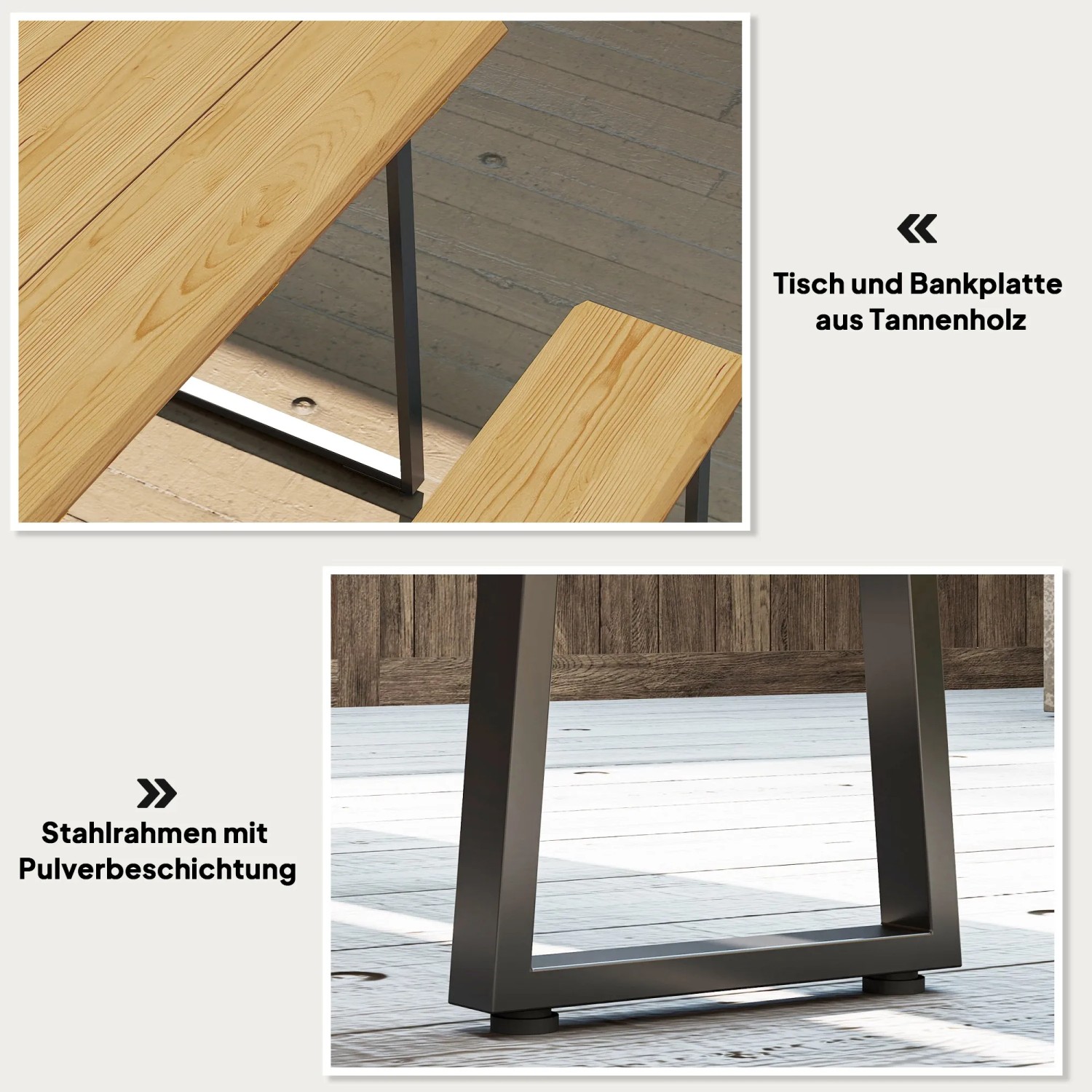 Outsunny Sitzgruppe: Tannenholz Tischplatte und pulverbeschichteter Stahlrahmen. Robuste Lounge-Gartenmöbel.