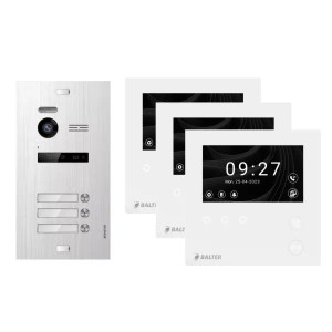 Balter Evo-HD-Mini Video Türsprechanlage für 3-Familienhaus mit Türstation und drei 4,3" Monitoren.
