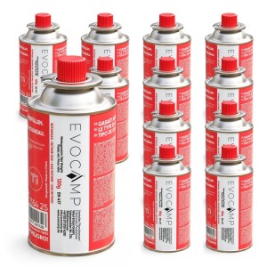 Evocamp Gaskartusche 12x 120g Butangas Kartusche für Campingkocher und Gasbrenner mit Selbstdichtendem Bajonettventil