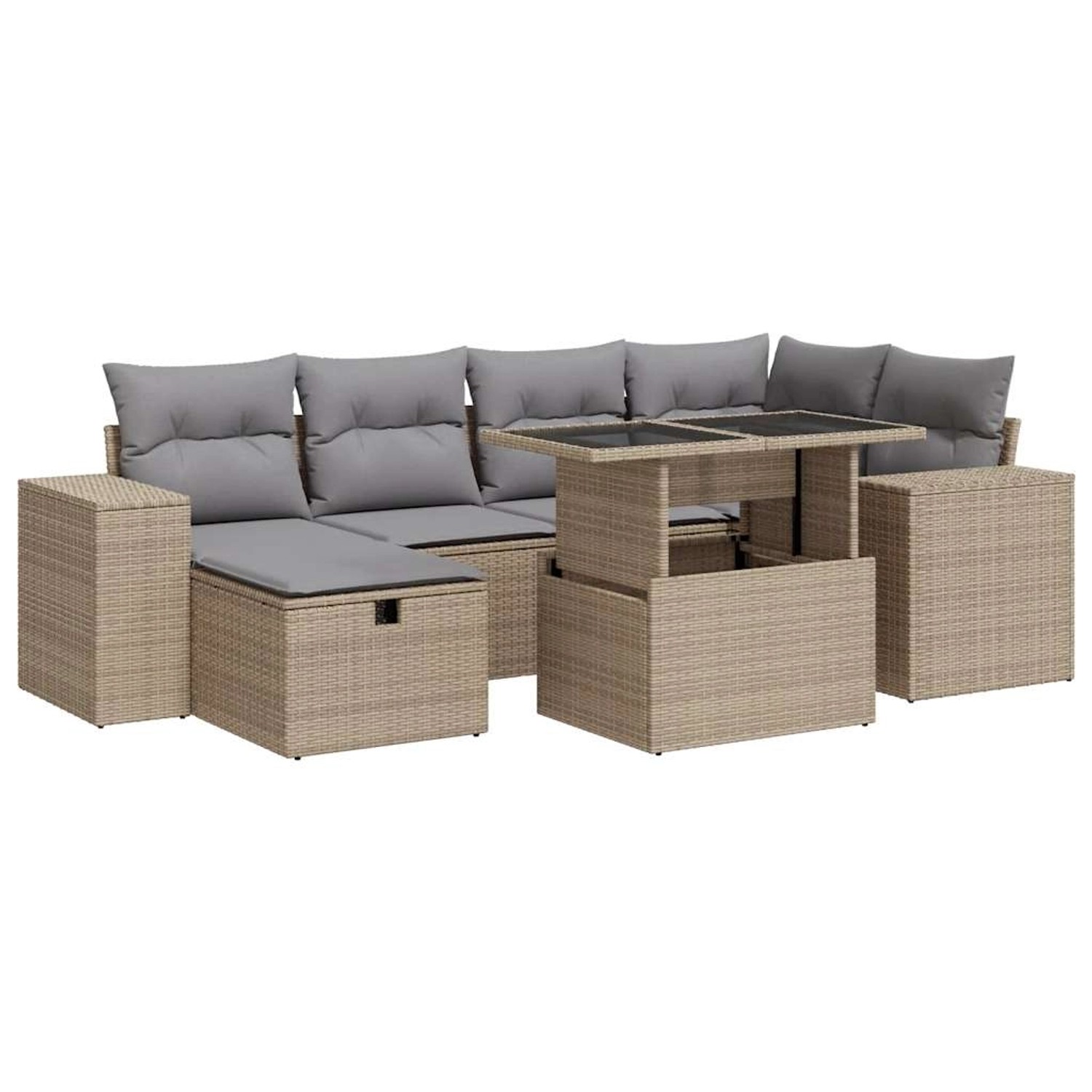 vidaXL 8-Tlg Garten-Sofagarnitur mit Kissen Beige Poly Rattan 3327939