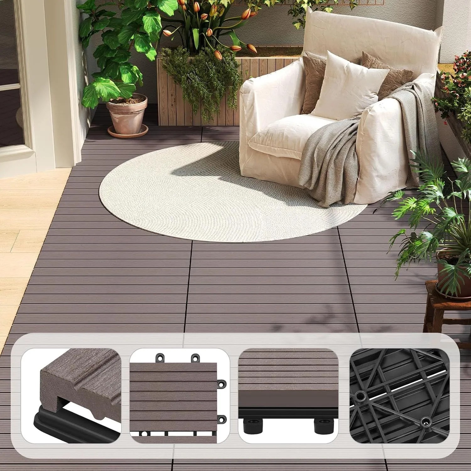 WOLTU WPC Holzfliesen, 30x60 cm, braun, für Terrasse und Balkon