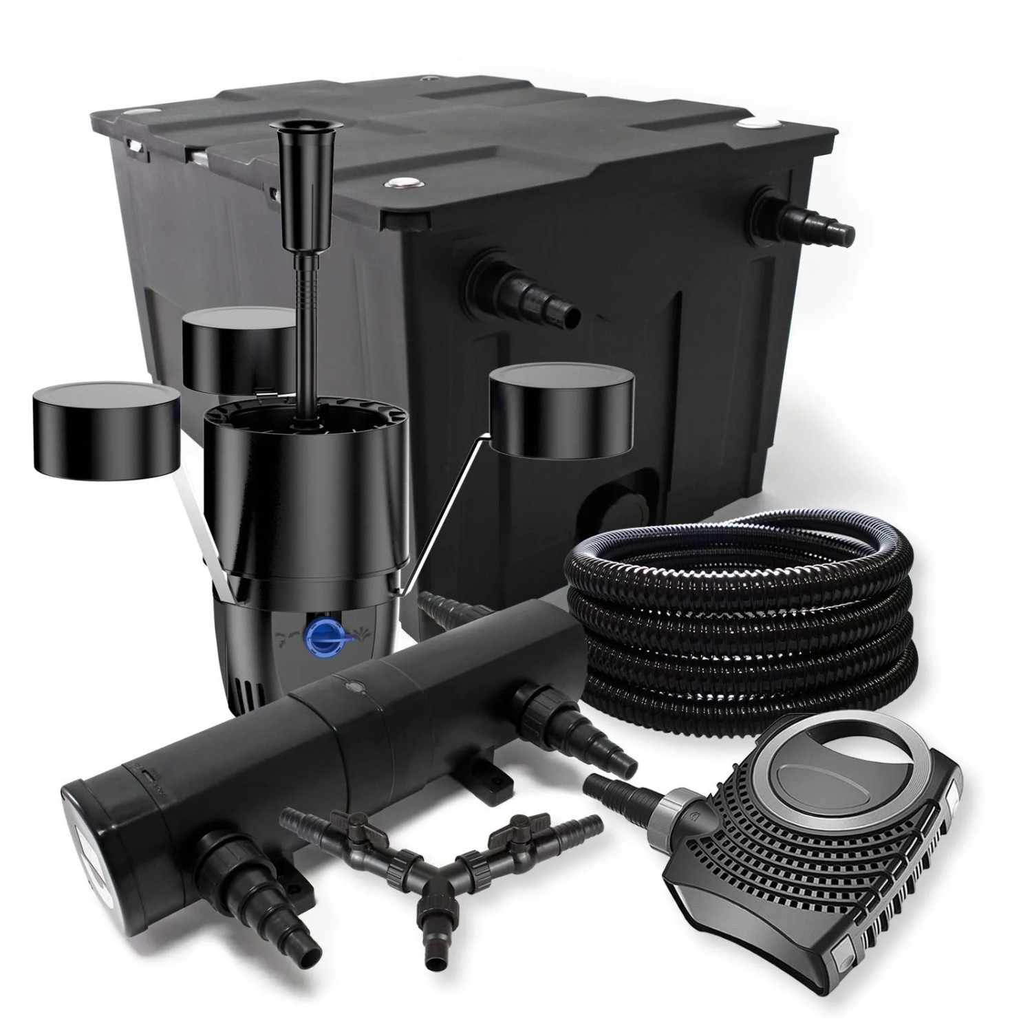 SunSun Teichfilter Set 60000l 24W Klärer NEO8000 70W Pumpe 25m Schlauch Skimmer