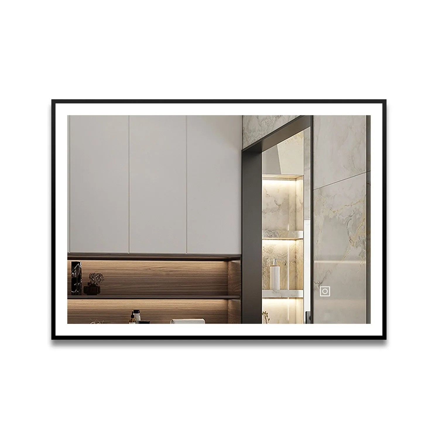 Aica Sanitär Badspiegel Schwarz Alu Rahmen 70x50 cm Spiegel mit LED Beleuchtung Neutral-Warm-Kaltweiß Dimmbar Memory Touch Wandschalter Beschlagfrei