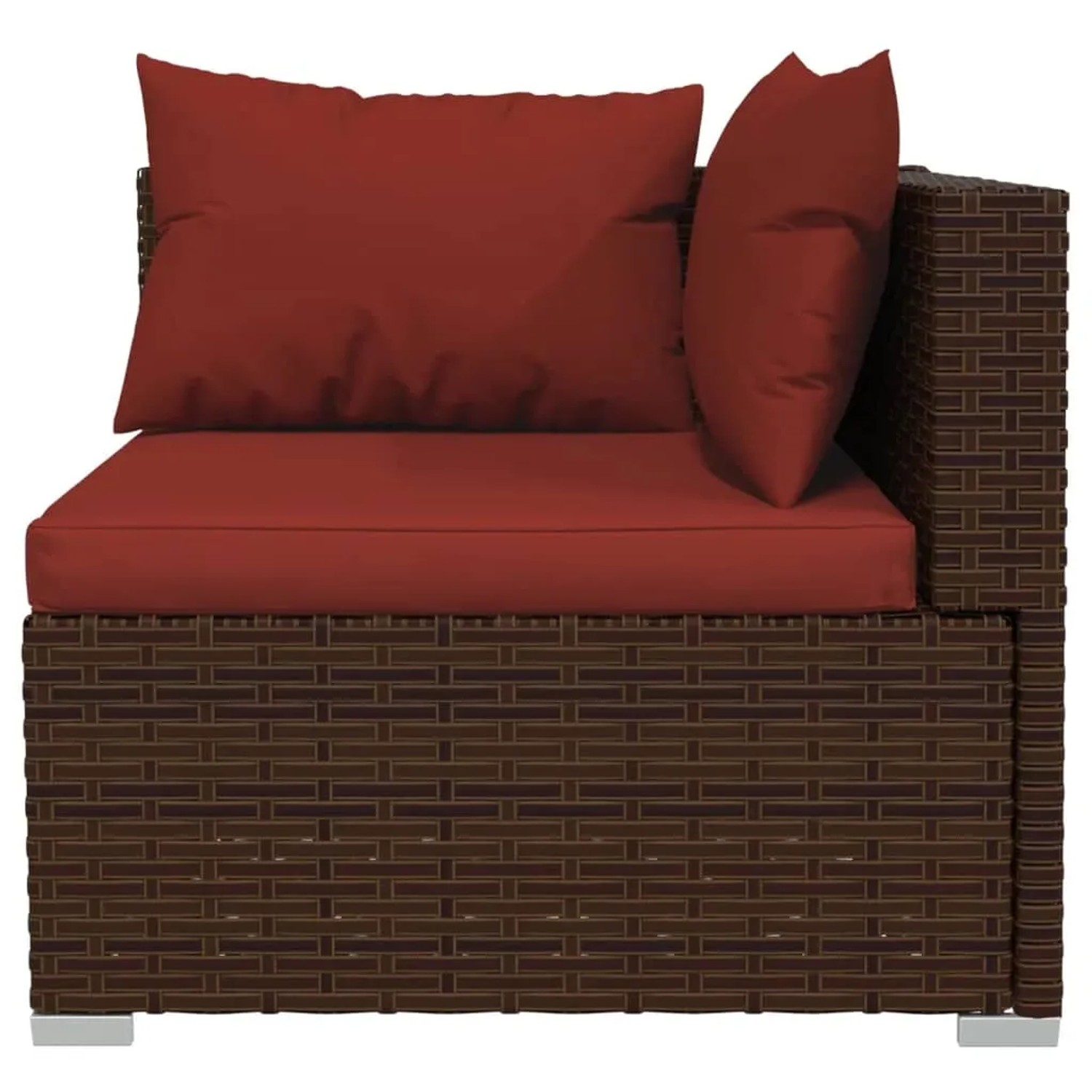 Braunes vidaXL Garten-Lounge-Set Eckteil aus Rattan mit zimtroten Kissen.
