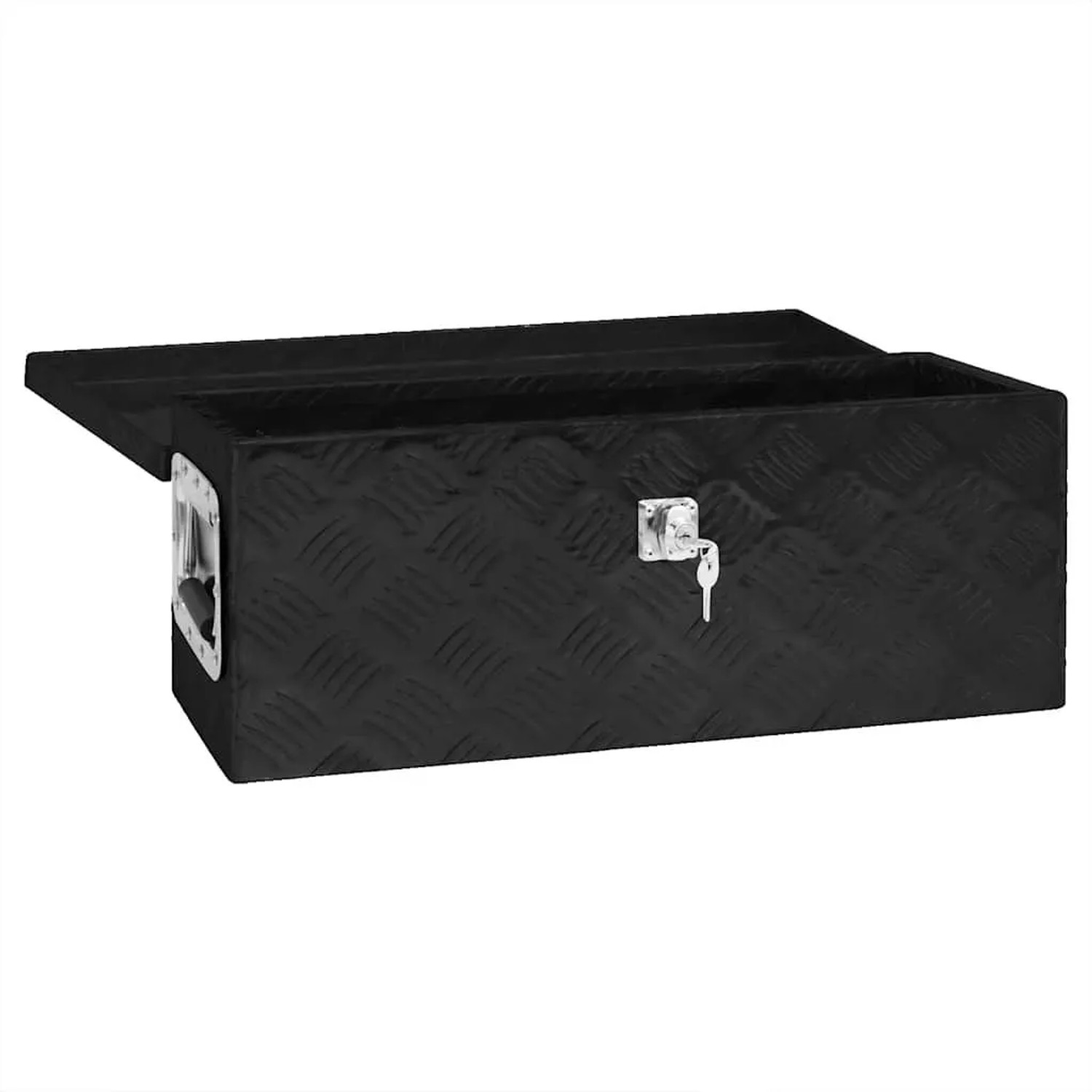 DELUKE Aluminiumbox Mit Deckel Abschließbar Alubox Deichselbox Alu Anhängerbox Werkzeugkiste Transportbox Metallkiste 60x23,5x23cm Schwarz_2