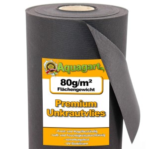 Aquagart Unkrautvlies 80g/m², 1,4m breit, auf Rolle. Gartenvlies zur Unkrautbekämpfung.