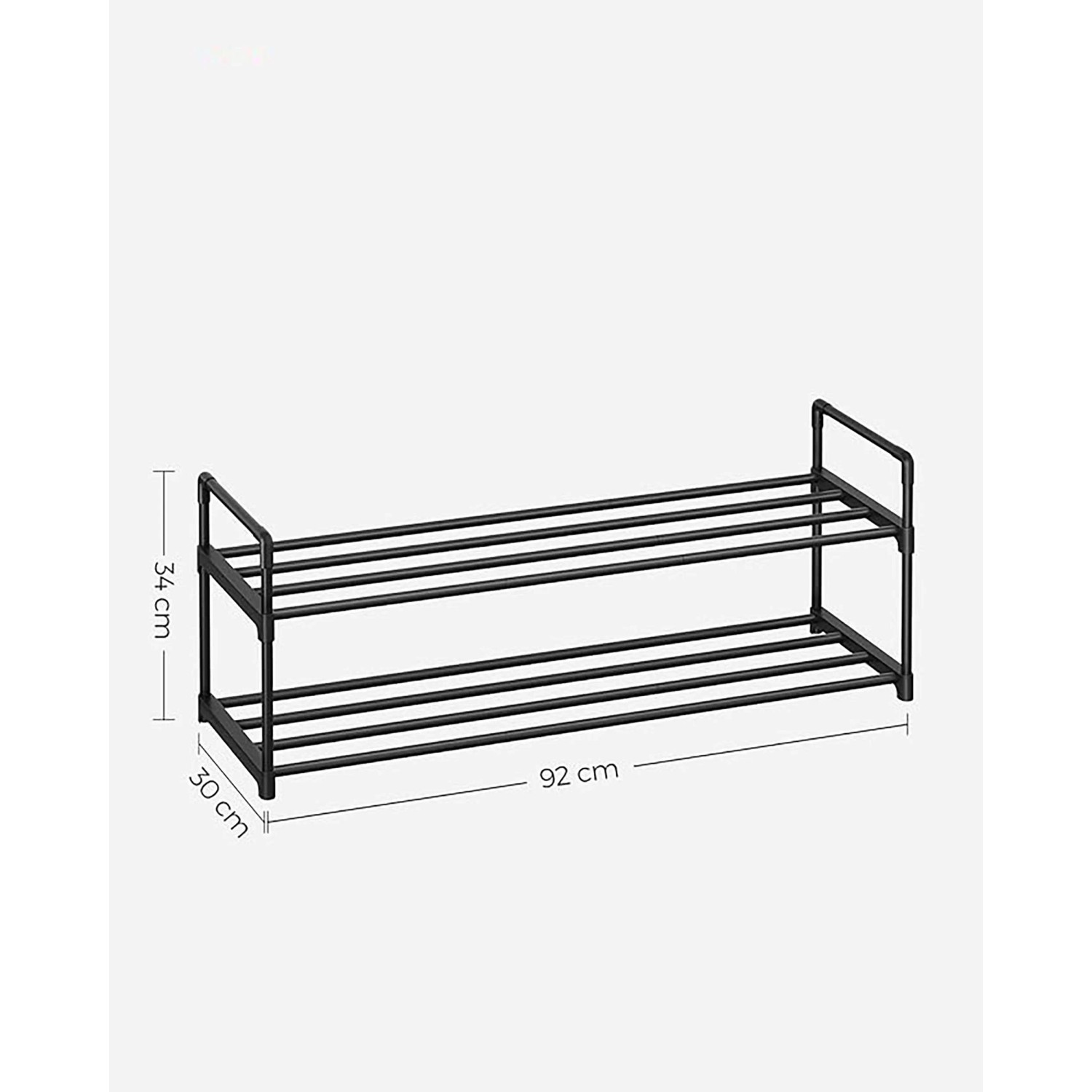 Schuhregal Deky von Songmics, 2 Ebenen, aus schwarzem Metall. Praktische Schuhbank für Flur und Garderobe.