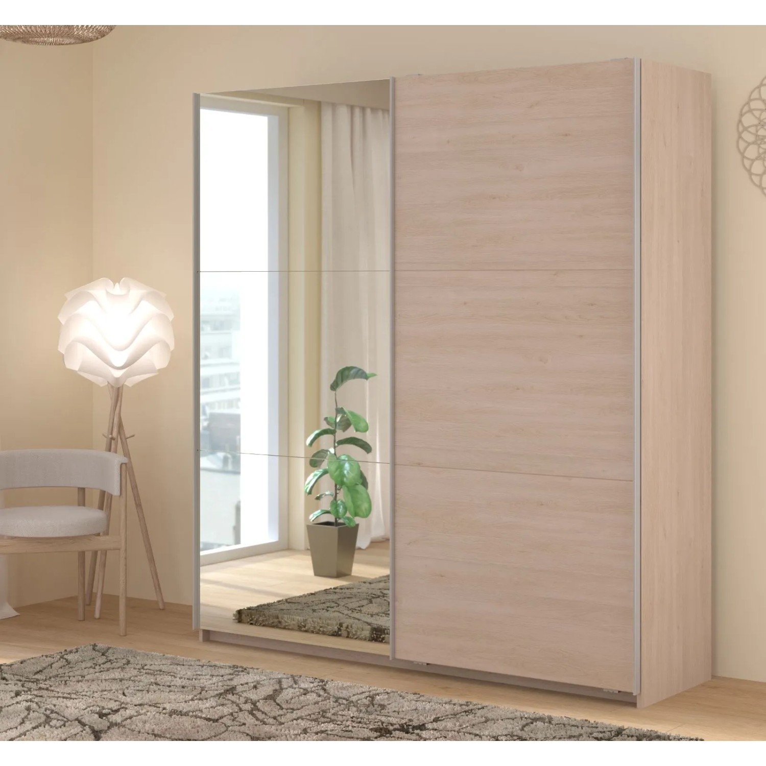Parisot Kleiderschrank 2-Türig mit Spiegel in Jackson Eiche Schiebetürenschrank 178 x 203 cm Soft-Close Swing_4