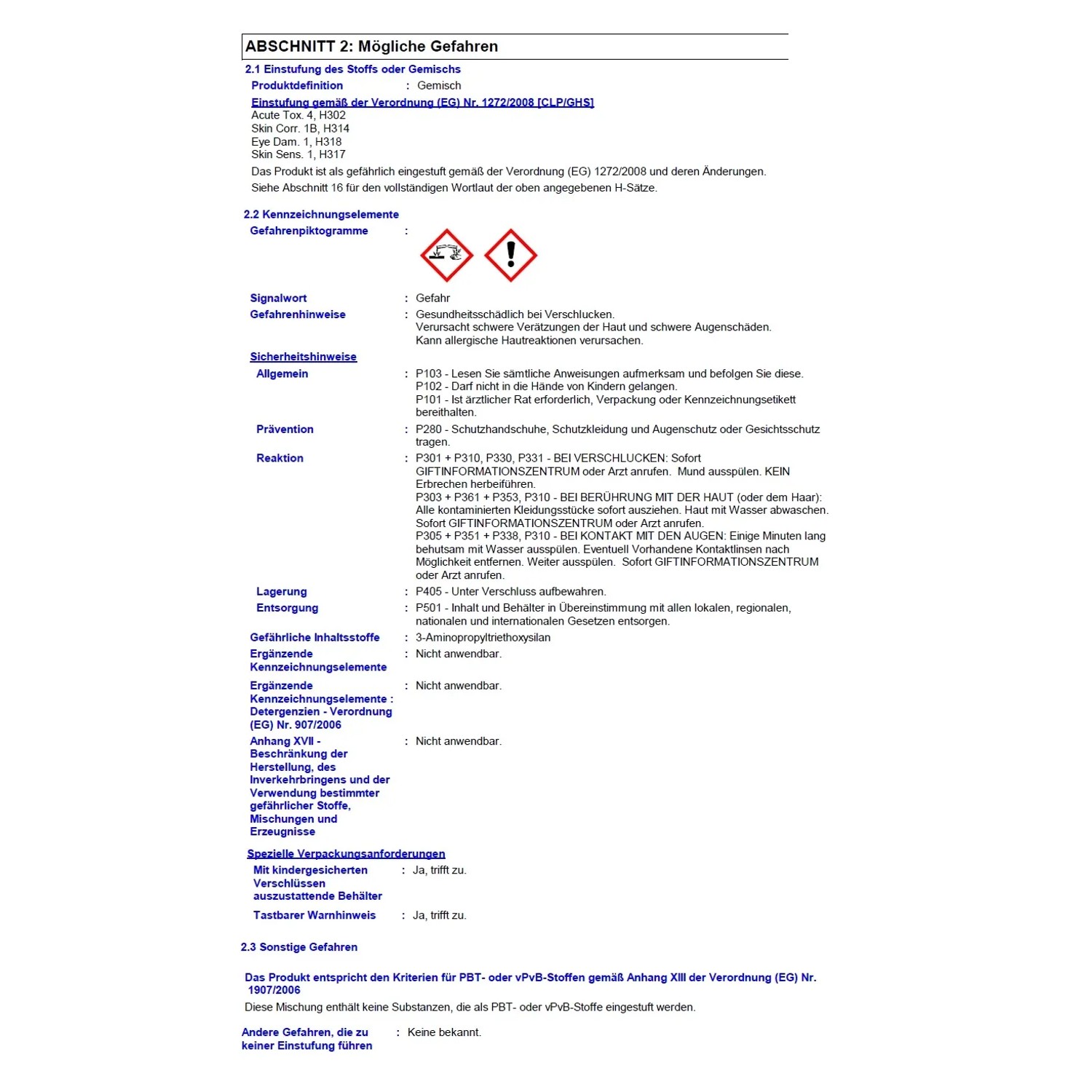 Sicherheitsdatenblatt: Gefahrenhinweise und Sicherheitsmaßnahmen für chemische Produkte.
