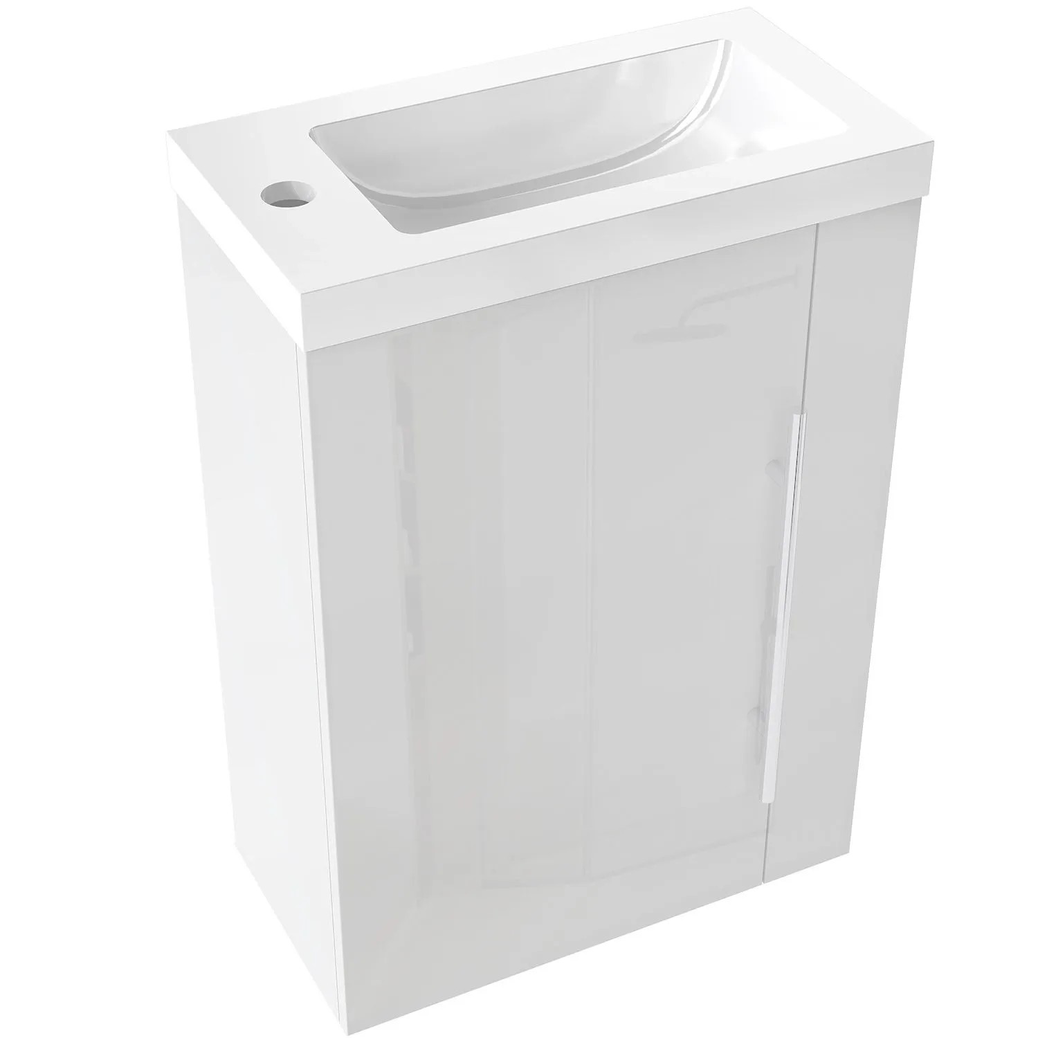 AICA Waschtisch mit Unterschrank 45 cm SILVIA Badmöbel Set 2 tlg. Gäste WC Waschbecken mit Unterschrank Weiß Hochglanz Softclose