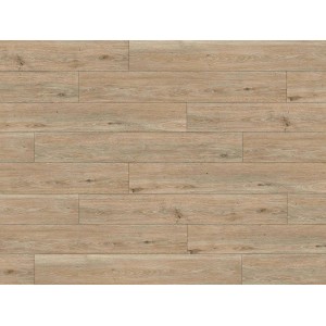 Click-Vinylboden Eiche Siena Landhausdiele, helle Holzoptik, verlegtes Muster.