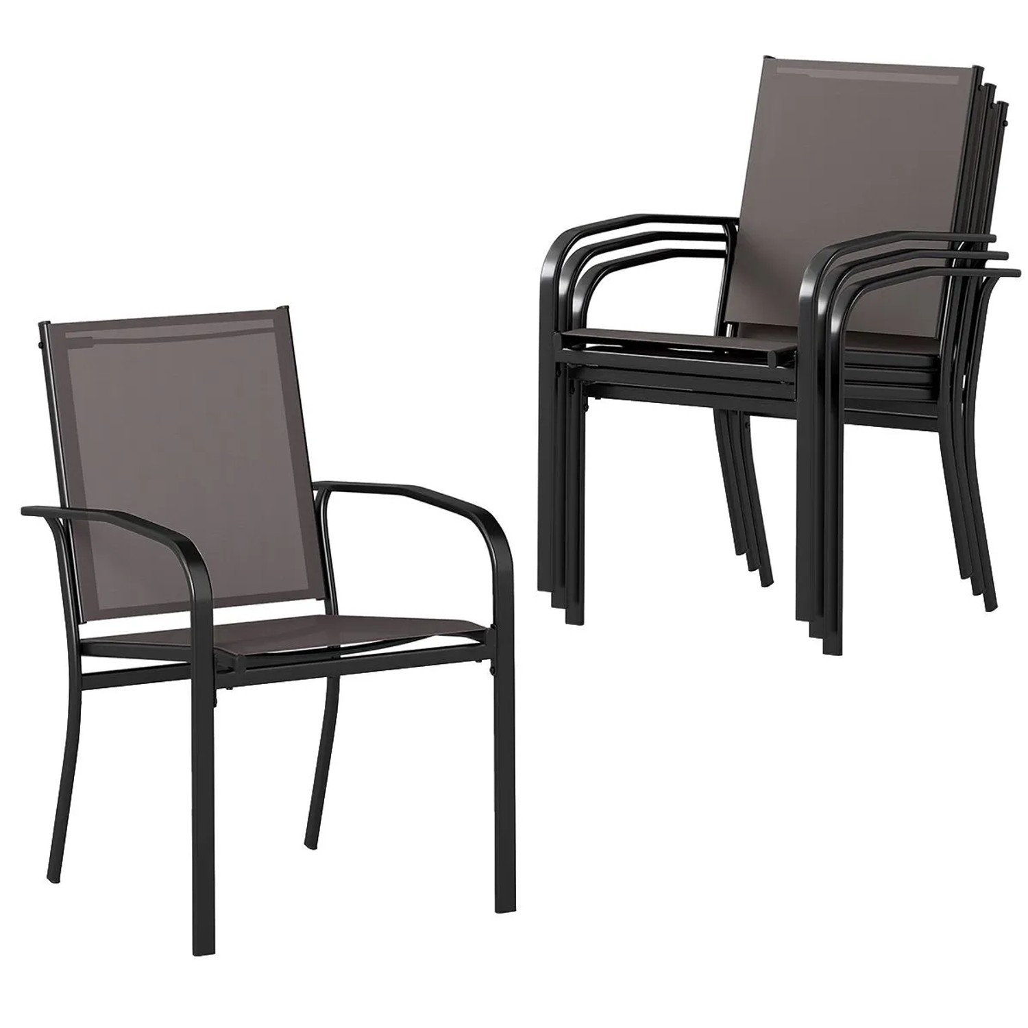 Costway 4er Set Gartenstühle Stapelbar Textilene 57,5 x 61 x 89 cm Grau günstig online kaufen