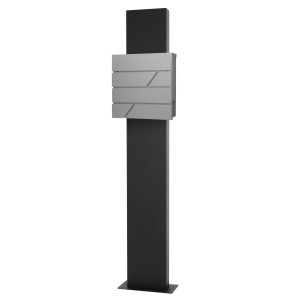 Moderner, hellgrauer ML-Design Standbriefkasten mit Zeitungsfach und anthrazitfarbenem Standfuß.