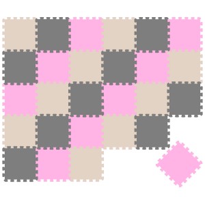 LittleTom Puzzlematte, 27 Teile, grau, beige, pink, als Spielteppich für Babys und Kinder.