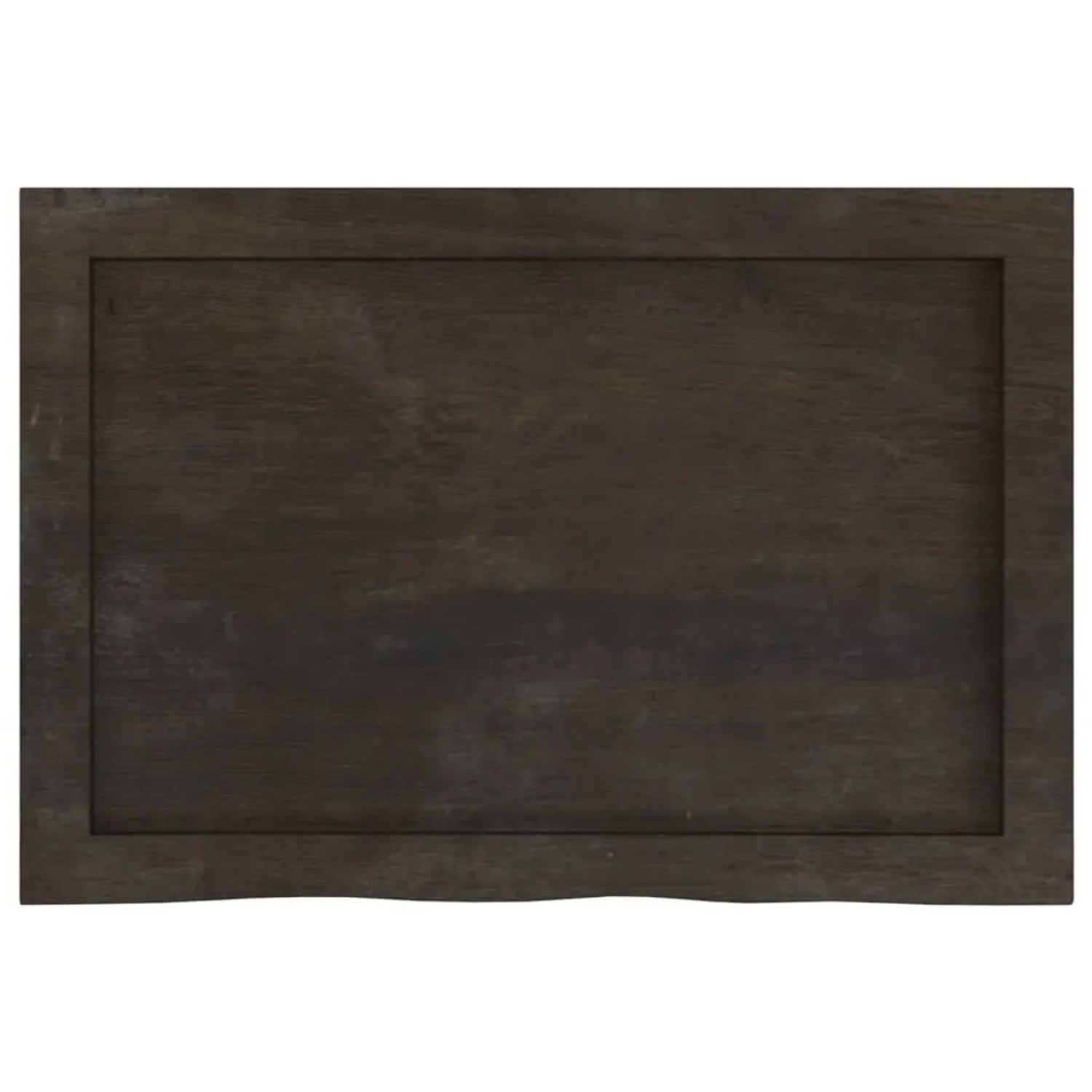 Dunkelgraue vidaXL Waschtischplatte aus Massivholz, 60x40 cm, mit natürlicher Baumkante.