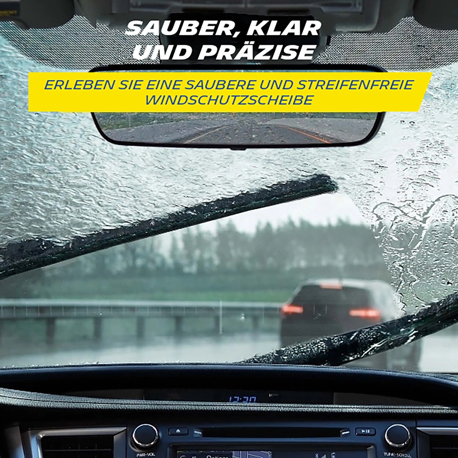Michelin Scheibenwischer im Einsatz: Saubere Windschutzscheibe für klare Sicht beim Autofahren.