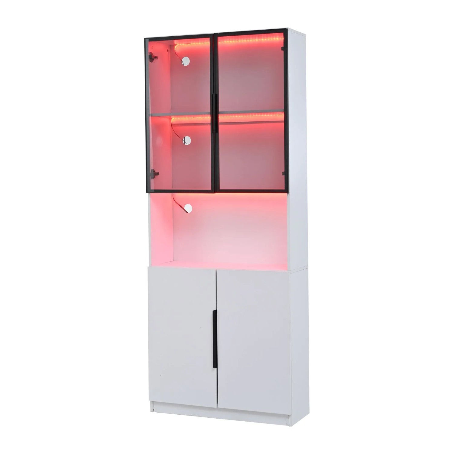 Merax Glasvitrine 80x30x200 cm mit LED Bücherregal Standvitrine Weiß