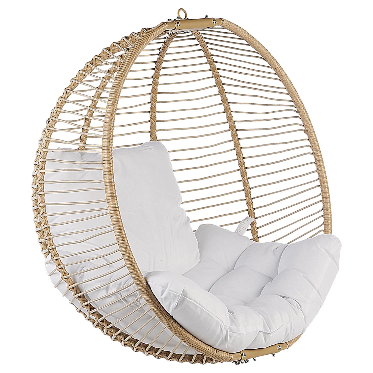 Beliani Hängesessel, beige-weiß, mit Kissen. Schwebesessel für Innen und Außen.