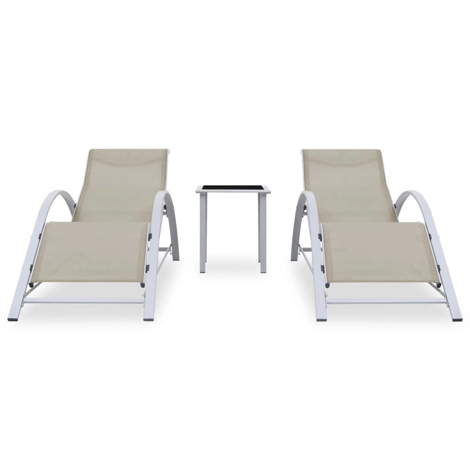 VidaXL Sonnenliegen 2er Set mit Tisch, Aluminium, Cremeweiß. Gartenliegen Set für entspannte Stunden im Freien.