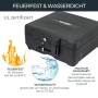 Schwarze HMF feuerfeste Dokumentenbox mit Schlüssel im Schloss, wasserdicht für DIN A4 Ordner und Wertgegenstände. Tresor.
