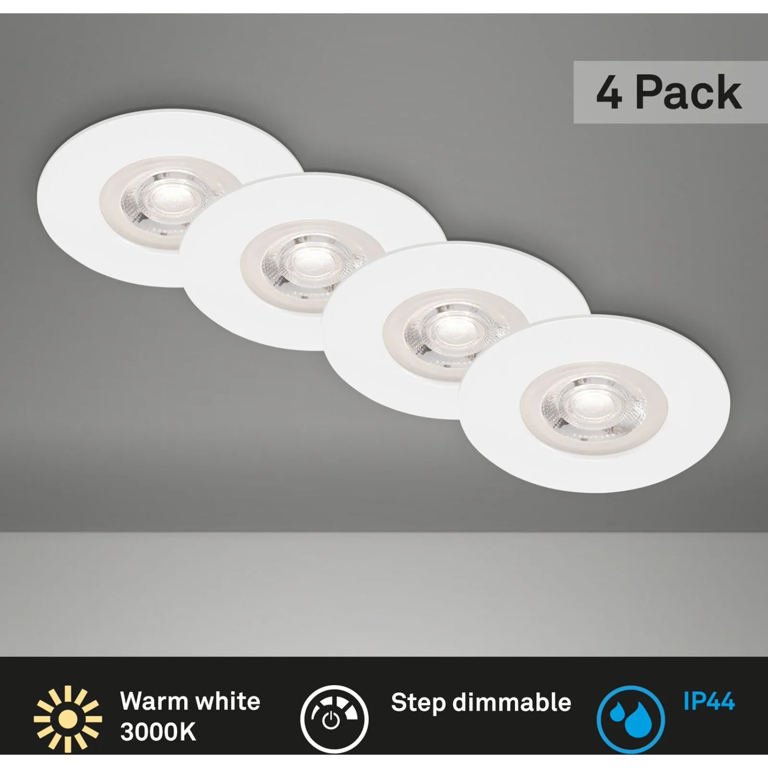 Brilo LED-Einbaustrahler Kulana, 4er-Set, dimmbar, weiß, 4,9 W. Ideal für Bad und Innenräume.