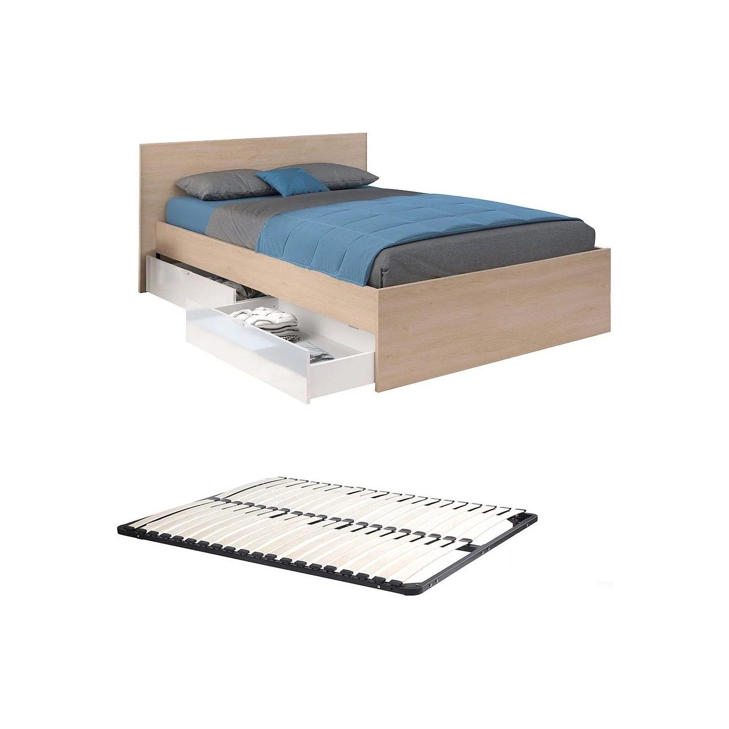 Vente-unique Bettrahmen Velona Naturfarben Hell  Weiß 164.4 cm