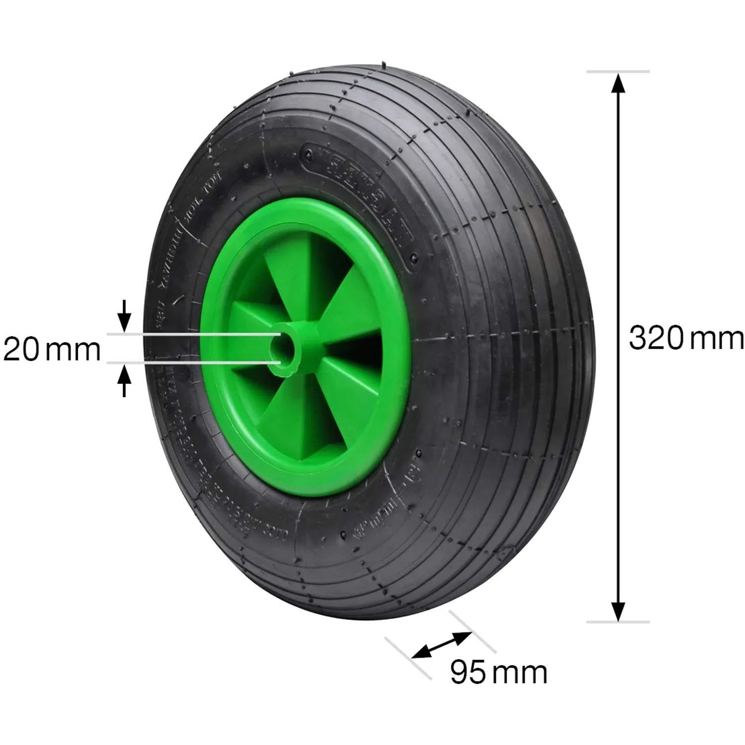 Wagner Luftbereiftes Rad RO 0352, Ø 320mm, Tragkraft 150kg, mit grüner Kunststofffelge.