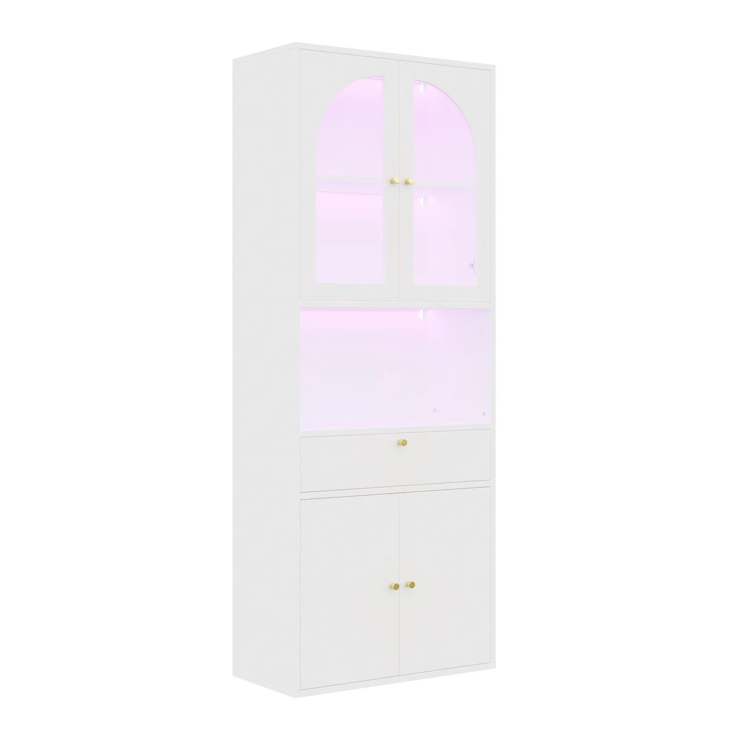 Merax Glasvitrine mit RGB-LED  Bücherschrank und Stauraum 70x35x180 cm  Weiß