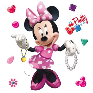 Disney Wandtattoo Minnie Maus Rosa, 30x30cm. Minnie mit Schmuck, ideal für Mädchenzimmer.