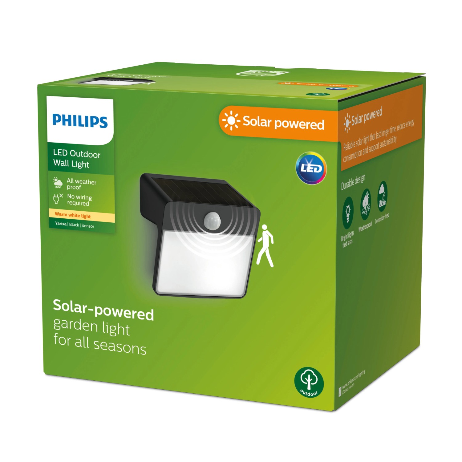 Philips Yarixa Solar Wandleuchte, 2.2W, schwarz, im Karton. Solarleuchte mit Bewegungssensor.